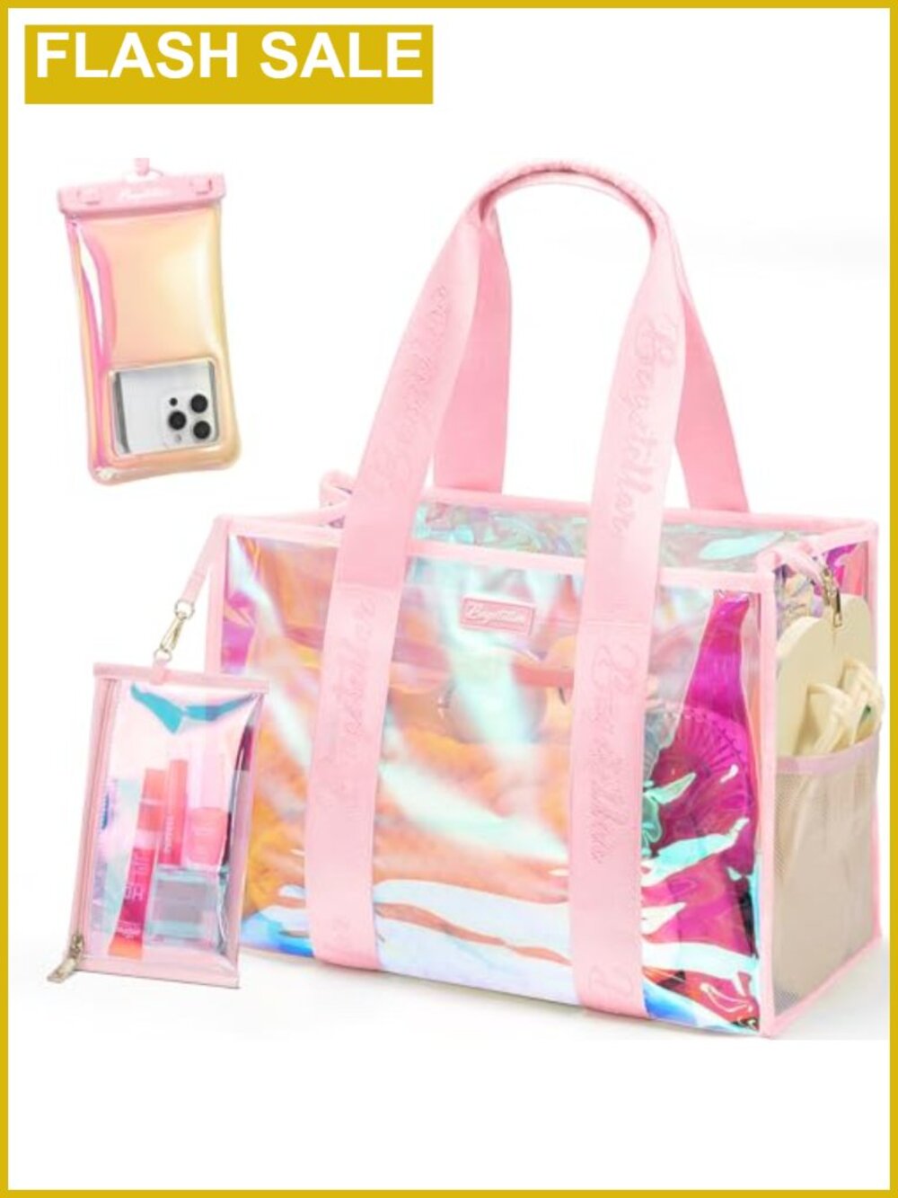 Iridescent Clear PVC Beach Tote Bag 3-in-1 Jelly Travel Set